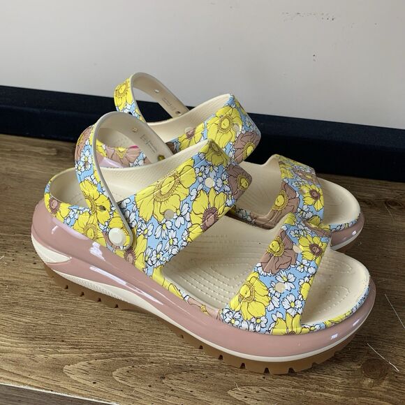 Crocs Mega Crush Retro Floral Sandal Vanilla Cork Platform Clog Men Size 11 main image 9